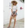 imageWomens Eyelet Tops Puff Short Sleeve Blouses Dressy Casual Cute Hollow Out Crochet Lace Embroidered Summer ShirtsWhite Lace