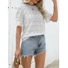 imageWomens Eyelet Tops Puff Short Sleeve Blouses Dressy Casual Cute Hollow Out Crochet Lace Embroidered Summer ShirtsWhite Lace