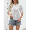 imageWomens Eyelet Tops Puff Short Sleeve Blouses Dressy Casual Cute Hollow Out Crochet Lace Embroidered Summer ShirtsWhite Lace