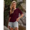 imageWomens Eyelet Tops Puff Short Sleeve Blouses Dressy Casual Cute Hollow Out Crochet Lace Embroidered Summer ShirtsWine Red