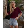imageWomens Eyelet Tops Puff Short Sleeve Blouses Dressy Casual Cute Hollow Out Crochet Lace Embroidered Summer ShirtsWine Red