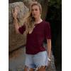 imageWomens Eyelet Tops Puff Short Sleeve Blouses Dressy Casual Cute Hollow Out Crochet Lace Embroidered Summer ShirtsWine Red