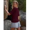 imageWomens Eyelet Tops Puff Short Sleeve Blouses Dressy Casual Cute Hollow Out Crochet Lace Embroidered Summer ShirtsWine Red