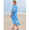 imageWomens Floral Boho Maxi Dress 2025 Summer V Neck Puff Sleeve Casual Loose Flowy Long Beach DressesBlue