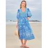 imageWomens Floral Boho Maxi Dress 2025 Summer V Neck Puff Sleeve Casual Loose Flowy Long Beach DressesBlue