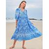 imageWomens Floral Boho Maxi Dress 2025 Summer V Neck Puff Sleeve Casual Loose Flowy Long Beach DressesBlue