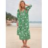 imageWomens Floral Boho Maxi Dress 2025 Summer V Neck Puff Sleeve Casual Loose Flowy Long Beach DressesGreen