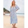 imageWomens Floral Boho Maxi Dress 2025 Summer V Neck Puff Sleeve Casual Loose Flowy Long Beach DressesLight Blue