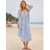imageWomens Floral Boho Maxi Dress 2025 Summer V Neck Puff Sleeve Casual Loose Flowy Long Beach DressesLight Blue