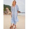 imageWomens Floral Boho Maxi Dress 2025 Summer V Neck Puff Sleeve Casual Loose Flowy Long Beach DressesLight Blue