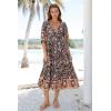 imageWomens Floral Boho Maxi Dress 2025 Summer V Neck Puff Sleeve Casual Loose Flowy Long Beach DressesPurple