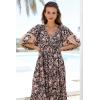 imageWomens Floral Boho Maxi Dress 2025 Summer V Neck Puff Sleeve Casual Loose Flowy Long Beach DressesPurple