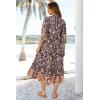imageWomens Floral Boho Maxi Dress 2025 Summer V Neck Puff Sleeve Casual Loose Flowy Long Beach DressesPurple