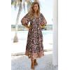 imageWomens Floral Boho Maxi Dress 2025 Summer V Neck Puff Sleeve Casual Loose Flowy Long Beach DressesPurple