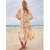 imageWomens Floral Boho Maxi Dress 2025 Summer V Neck Puff Sleeve Casual Loose Flowy Long Beach DressesWhite