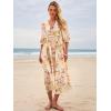 imageWomens Floral Boho Maxi Dress 2025 Summer V Neck Puff Sleeve Casual Loose Flowy Long Beach DressesWhite