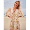 imageWomens Floral Boho Maxi Dress 2025 Summer V Neck Puff Sleeve Casual Loose Flowy Long Beach DressesWhite