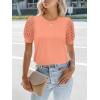 imageWomens Lace Short Sleeve Tops Dressy Casual Blouses Business Work Office T Shirts 2025 Trendy Summer ClothesCoral Pink
