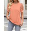 imageWomens Lace Short Sleeve Tops Dressy Casual Blouses Business Work Office T Shirts 2025 Trendy Summer ClothesCoral Pink