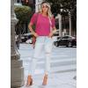 imageWomens Lace Short Sleeve Tops Dressy Casual Blouses Business Work Office T Shirts 2025 Trendy Summer ClothesHot Pink