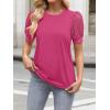 imageWomens Lace Short Sleeve Tops Dressy Casual Blouses Business Work Office T Shirts 2025 Trendy Summer ClothesHot Pink
