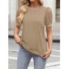 imageWomens Lace Short Sleeve Tops Dressy Casual Blouses Business Work Office T Shirts 2025 Trendy Summer ClothesKhaki