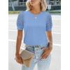 imageWomens Lace Short Sleeve Tops Dressy Casual Blouses Business Work Office T Shirts 2025 Trendy Summer ClothesLight Blue