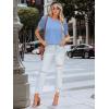 imageWomens Lace Short Sleeve Tops Dressy Casual Blouses Business Work Office T Shirts 2025 Trendy Summer ClothesLight Blue