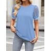 imageWomens Lace Short Sleeve Tops Dressy Casual Blouses Business Work Office T Shirts 2025 Trendy Summer ClothesLight Blue