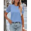 imageWomens Lace Short Sleeve Tops Dressy Casual Blouses Business Work Office T Shirts 2025 Trendy Summer ClothesLight Blue