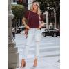 imageWomens Lace Short Sleeve Tops Dressy Casual Blouses Business Work Office T Shirts 2025 Trendy Summer ClothesWine Red