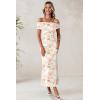 imageWomens Mesh Floral Maxi Dress 2025 Summer Off The Shoulder Ruched Bodycon Long Cocktail Party Fitted DressesBeige