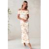 imageWomens Mesh Floral Maxi Dress 2025 Summer Off The Shoulder Ruched Bodycon Long Cocktail Party Fitted DressesBeige