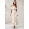 imageWomens Mesh Floral Maxi Dress 2025 Summer Off The Shoulder Ruched Bodycon Long Cocktail Party Fitted DressesBeige