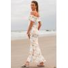 imageWomens Mesh Floral Maxi Dress 2025 Summer Off The Shoulder Ruched Bodycon Long Cocktail Party Fitted DressesBeige