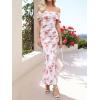 imageWomens Mesh Floral Maxi Dress 2025 Summer Off The Shoulder Ruched Bodycon Long Cocktail Party Fitted DressesBeige Floral