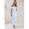 imageWomens Mesh Floral Maxi Dress 2025 Summer Off The Shoulder Ruched Bodycon Long Cocktail Party Fitted DressesBlue