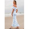 imageWomens Mesh Floral Maxi Dress 2025 Summer Off The Shoulder Ruched Bodycon Long Cocktail Party Fitted DressesBlue