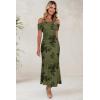 imageWomens Mesh Floral Maxi Dress 2025 Summer Off The Shoulder Ruched Bodycon Long Cocktail Party Fitted DressesGreen