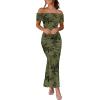 imageWomens Mesh Floral Maxi Dress 2025 Summer Off The Shoulder Ruched Bodycon Long Cocktail Party Fitted DressesGreen