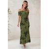 imageWomens Mesh Floral Maxi Dress 2025 Summer Off The Shoulder Ruched Bodycon Long Cocktail Party Fitted DressesGreen
