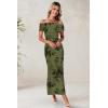 imageWomens Mesh Floral Maxi Dress 2025 Summer Off The Shoulder Ruched Bodycon Long Cocktail Party Fitted DressesGreen