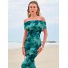 imageWomens Mesh Floral Maxi Dress 2025 Summer Off The Shoulder Ruched Bodycon Long Cocktail Party Fitted DressesGreen Floral