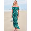 imageWomens Mesh Floral Maxi Dress 2025 Summer Off The Shoulder Ruched Bodycon Long Cocktail Party Fitted DressesGreen Floral