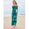 imageWomens Mesh Floral Maxi Dress 2025 Summer Off The Shoulder Ruched Bodycon Long Cocktail Party Fitted DressesGreen Floral
