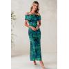 imageWomens Mesh Floral Maxi Dress 2025 Summer Off The Shoulder Ruched Bodycon Long Cocktail Party Fitted DressesLake Blue
