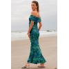 imageWomens Mesh Floral Maxi Dress 2025 Summer Off The Shoulder Ruched Bodycon Long Cocktail Party Fitted DressesLake Blue
