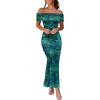 imageWomens Mesh Floral Maxi Dress 2025 Summer Off The Shoulder Ruched Bodycon Long Cocktail Party Fitted DressesLake Blue