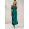 imageWomens Mesh Floral Maxi Dress 2025 Summer Off The Shoulder Ruched Bodycon Long Cocktail Party Fitted DressesLake Blue