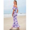 imageWomens Mesh Floral Maxi Dress 2025 Summer Off The Shoulder Ruched Bodycon Long Cocktail Party Fitted DressesPurple